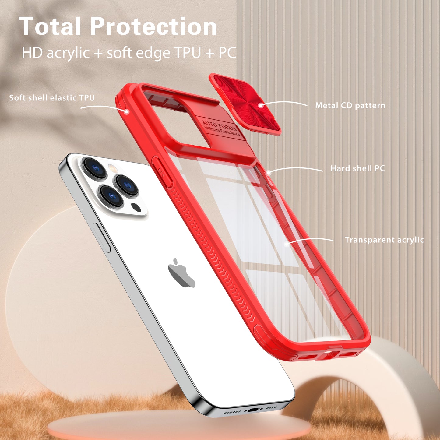 Clear IPhone 13 pro max case (Red)