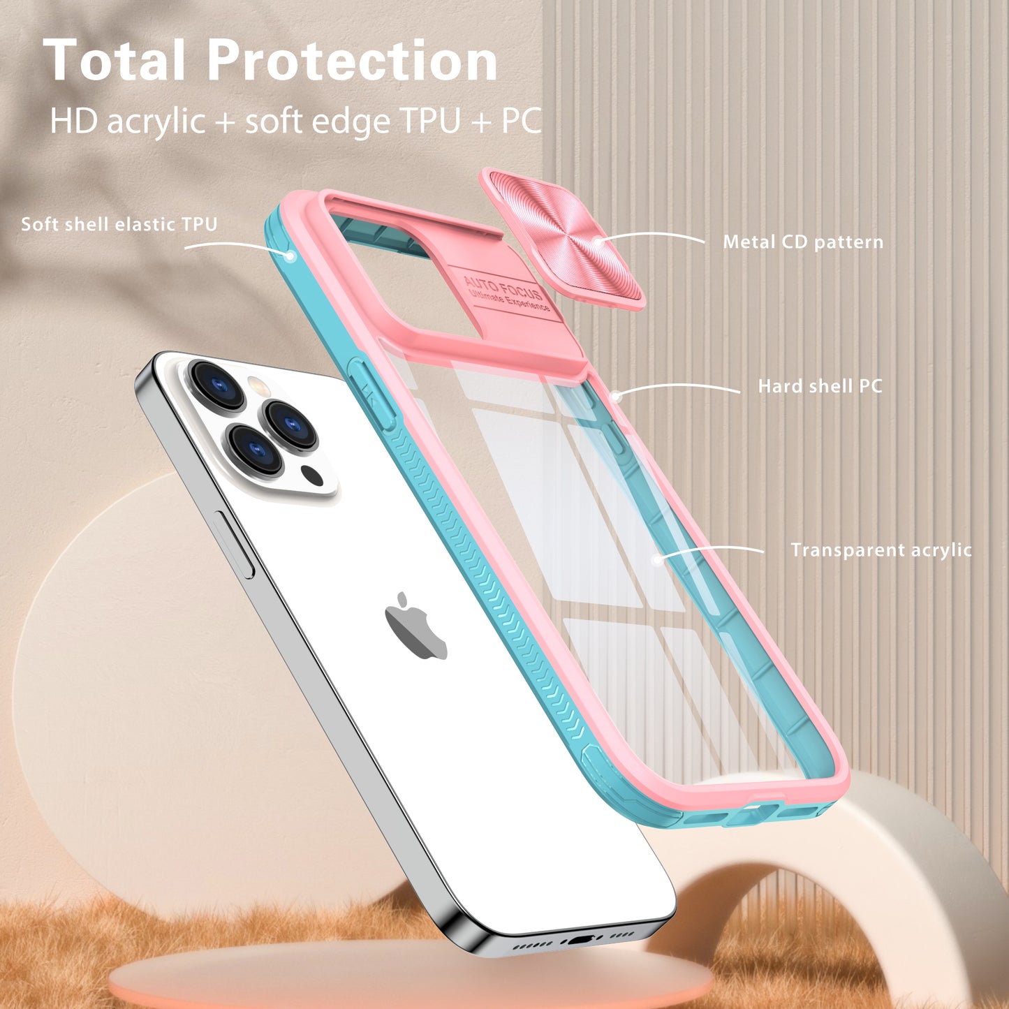 Clear IPhone 15 pro max case (Aqua/Pink)