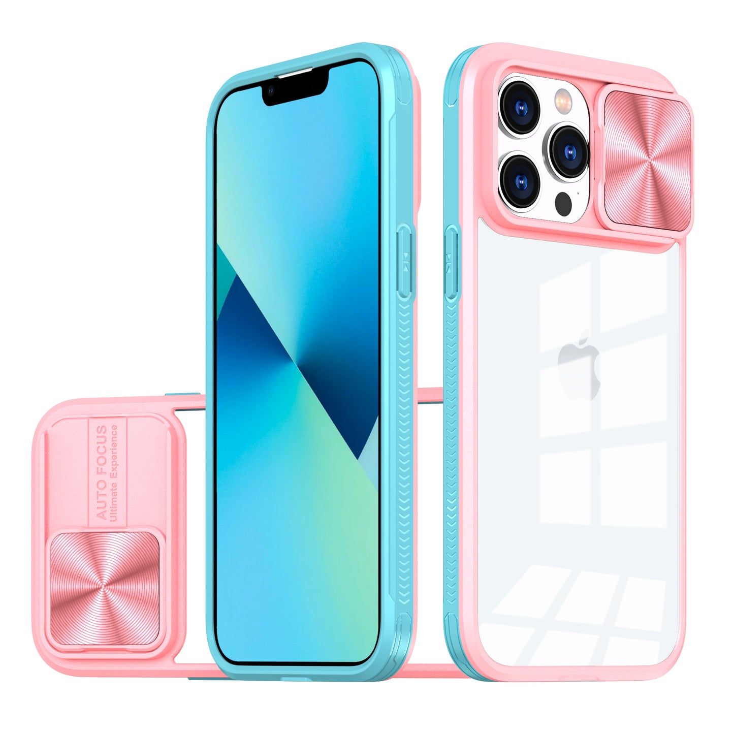 Clear IPhone 13 pro max case (Aqua/Pink)