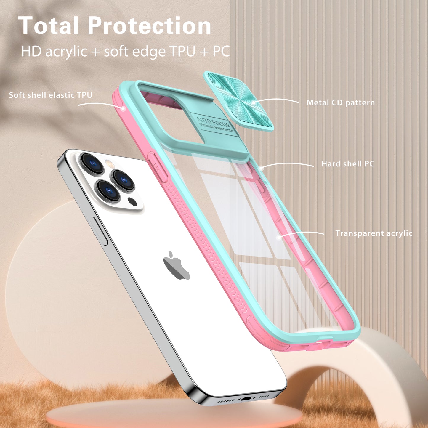 Clear IPhone 13 pro max case (Aqua/Pink)